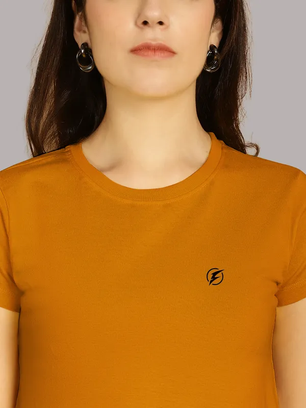 Pack_of_2_Mustard_&_Coral_Cotton_Round_Neck_T-Shirt_For_Women