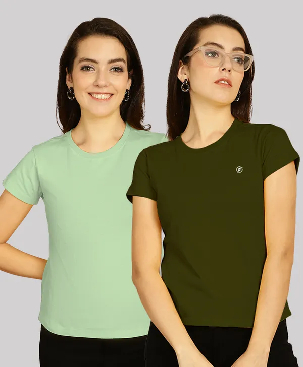 Pack_of_2_Sea_Green_&_Olive_Green_Cotton_Round_Neck_T-Shirt_For_Women