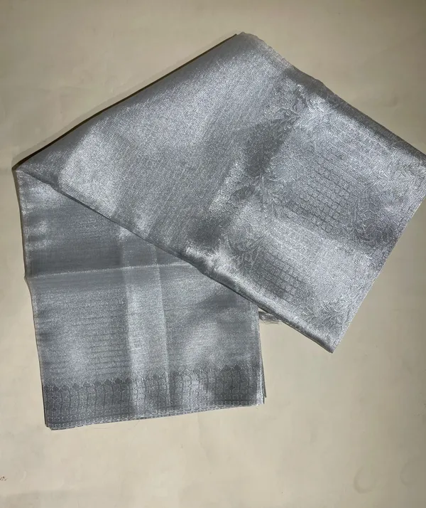 Humairah_Presents_Silver_Supernet_Banarasi_Tissue_Zari_Stripe_Skirt_Floral_Zari_Border_and_Contrast_Gold_Pallu_with_Silver_Blouse_Banarasi_Saree
