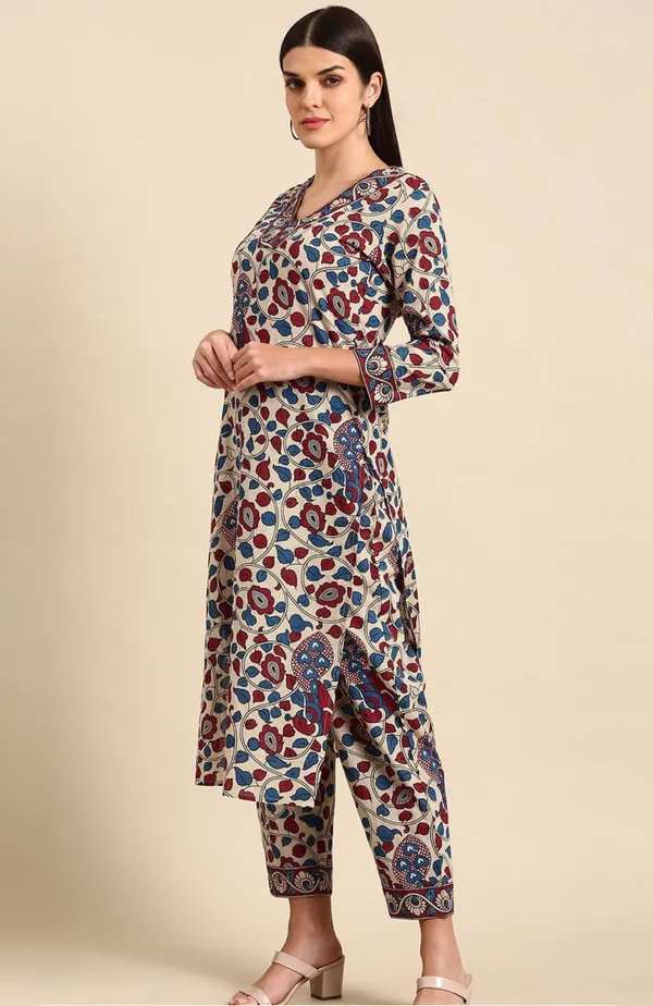 Floral_Print_V_Neck_Half_Sleeve_Kurta_&_Pent_Set_