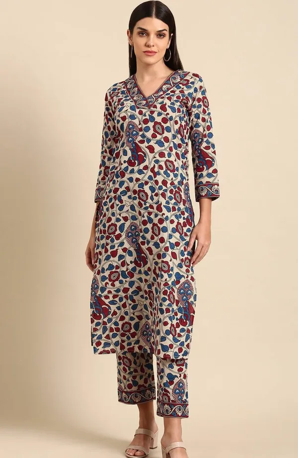 Floral_Print_V_Neck_Half_Sleeve_Kurta_&_Pent_Set_