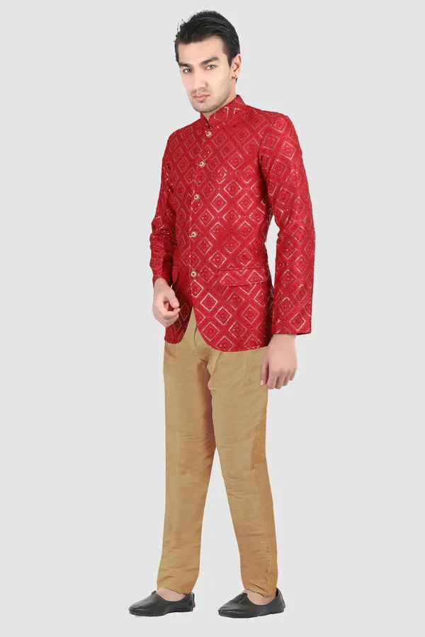 Red_Embroidered,_Self_Design_Bandhgala