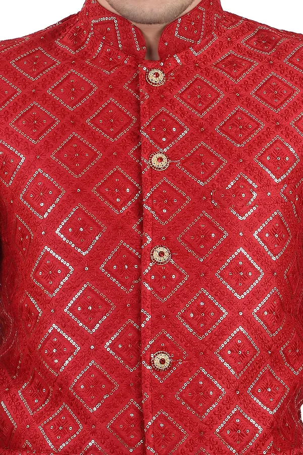 Red_Embroidered,_Self_Design_Bandhgala