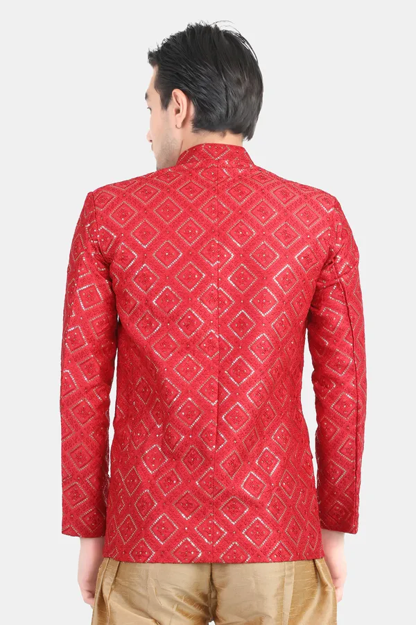 Red_Embroidered,_Self_Design_Bandhgala
