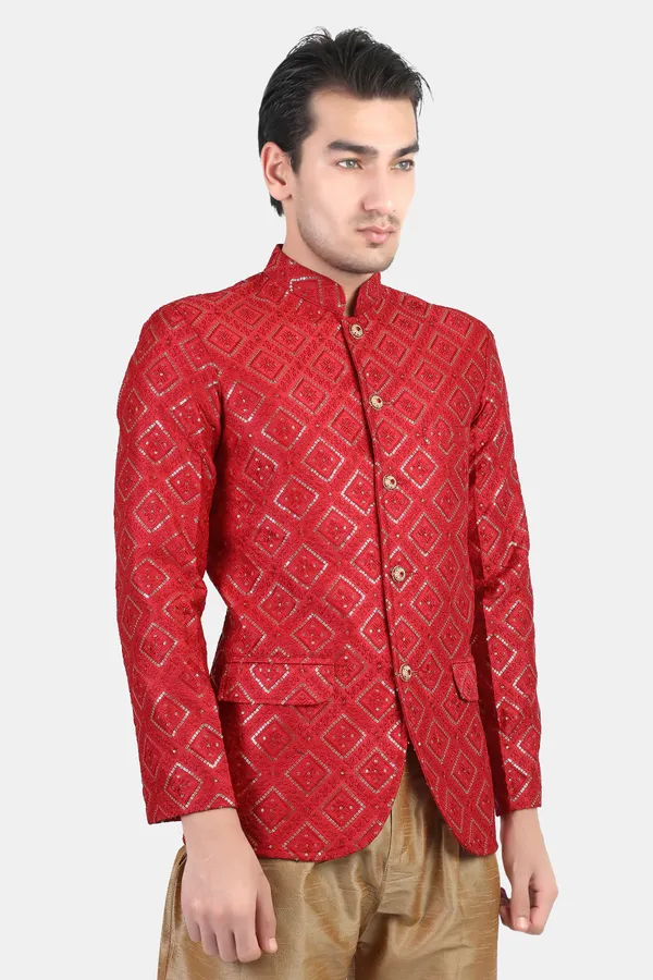 Red_Embroidered,_Self_Design_Bandhgala