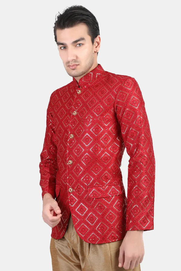 Red_Embroidered,_Self_Design_Bandhgala