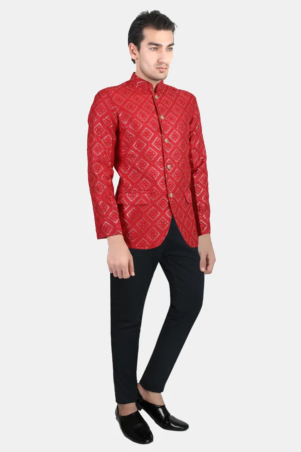 Red_Embroidered,_Self_Design_Bandhgala