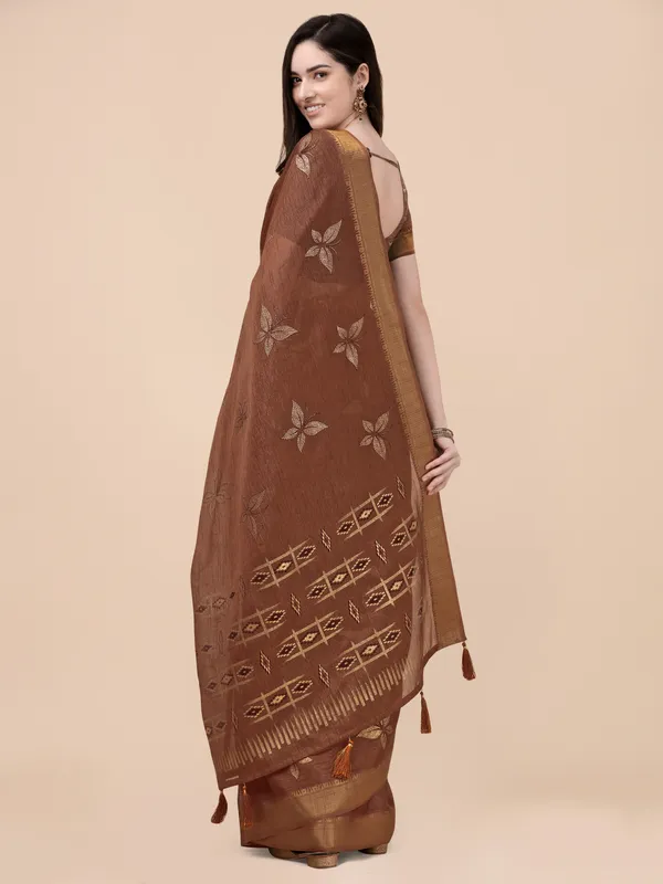 Tessar_Silk_Foil_pedding_Printed_And_Claasical_Zumka_Weaving_Border_Saree_With_Printed_Unstitched_Blouse_Piece