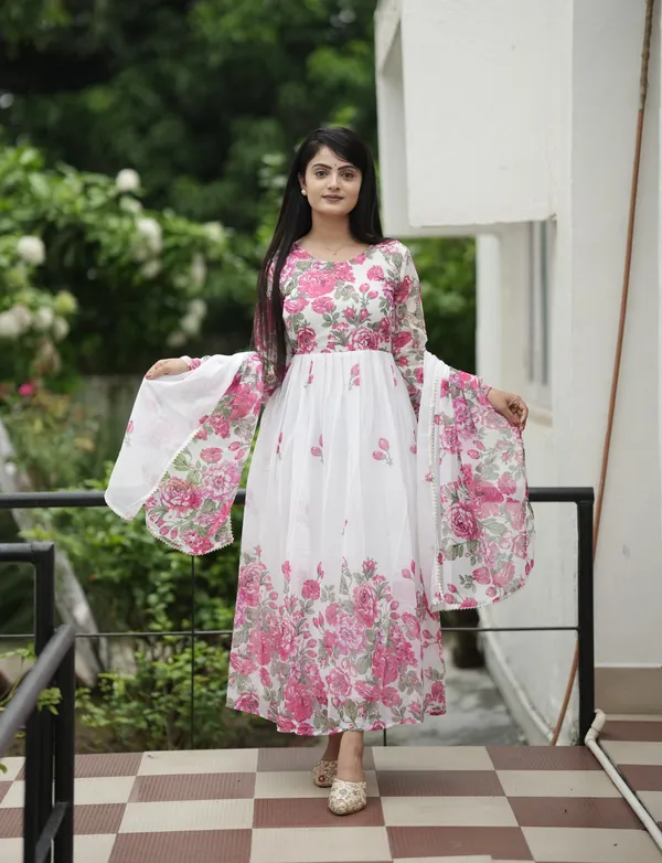 sachin and babi light blue dress Full Sleeve Digital Print Casual Wear Faux Georgette Gown For Girls main image 0