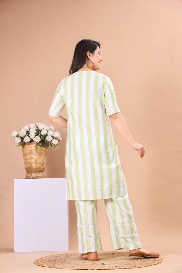 White_And_Green_Khadi_Ethnic_Kurta_And_Pant_Set_|_Push_Premium_For_Women