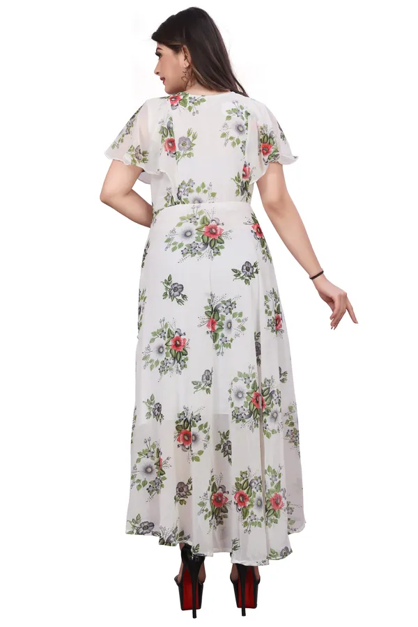 White_Regular_Flared_Sleeves_Georgette_Short_Sleeve_Stitched_Long_Gown_For_Women