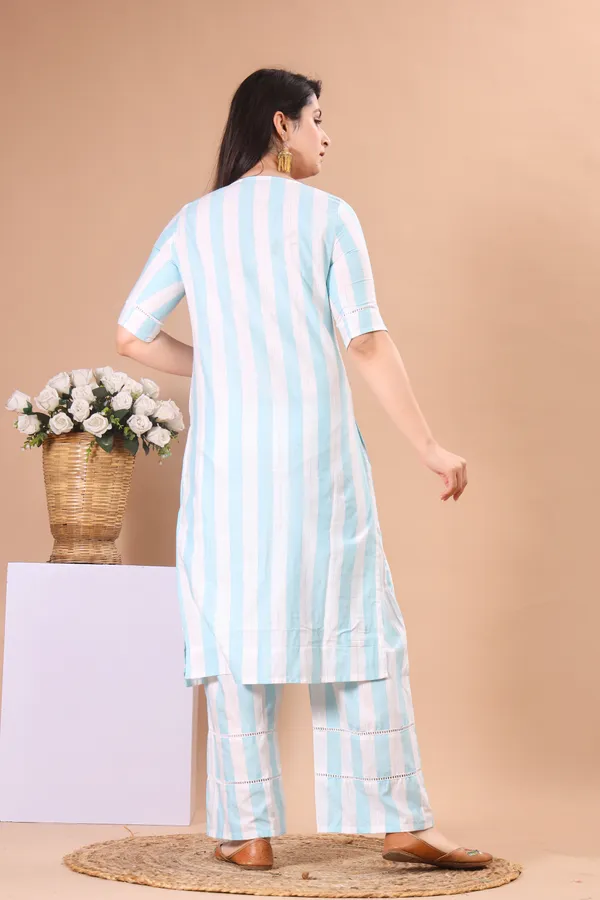 White_Sky_Khadi_Cotton_Ethnic_Kurta_And_Pant_Set_For_Women