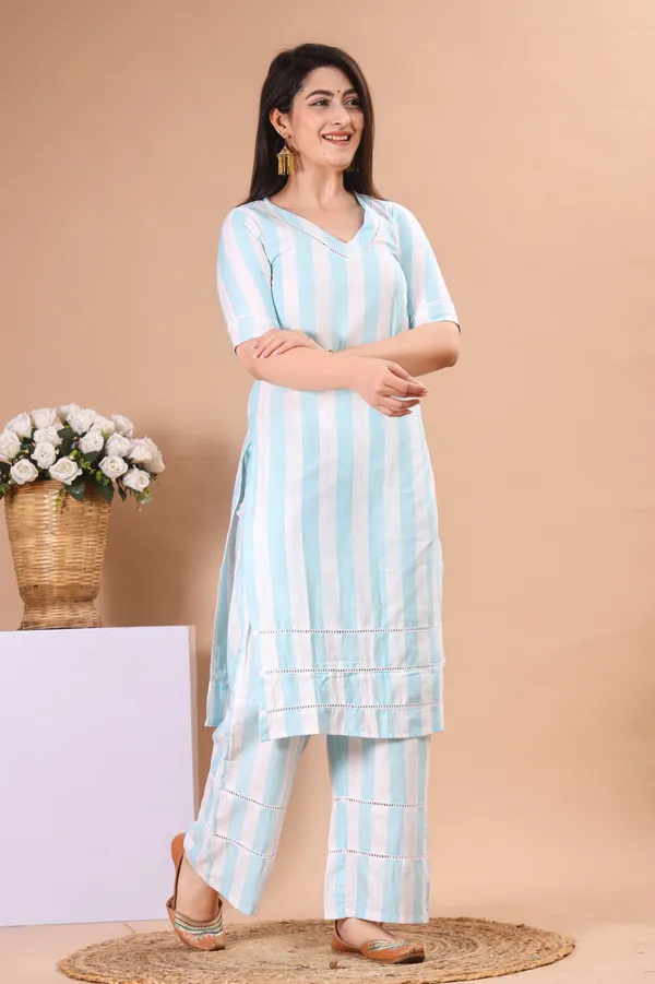 White_Sky_Khadi_Cotton_Ethnic_Kurta_And_Pant_Set_For_Women