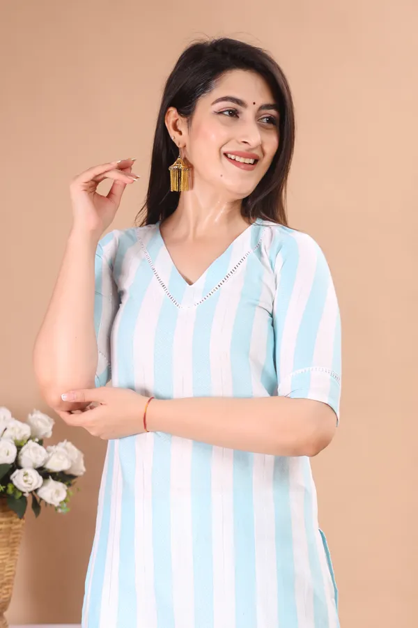 White_Sky_Khadi_Cotton_Ethnic_Kurta_And_Pant_Set_For_Women