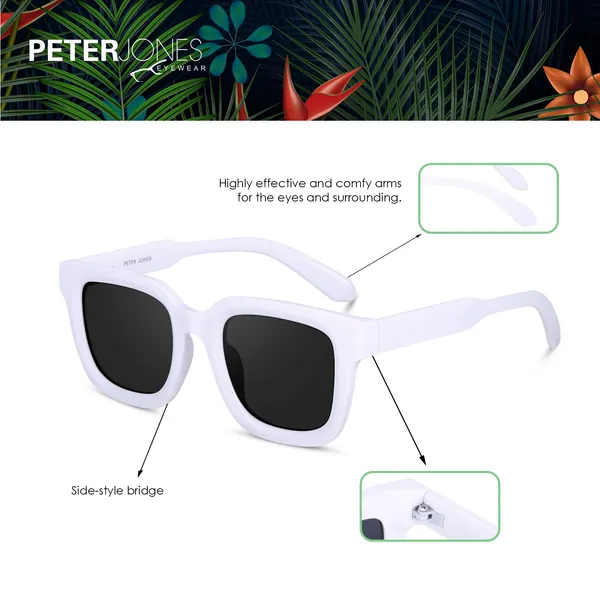 White_Large_Square_UV/UB_Protected_Sunglasses_(3803W)_-_For_Unisex