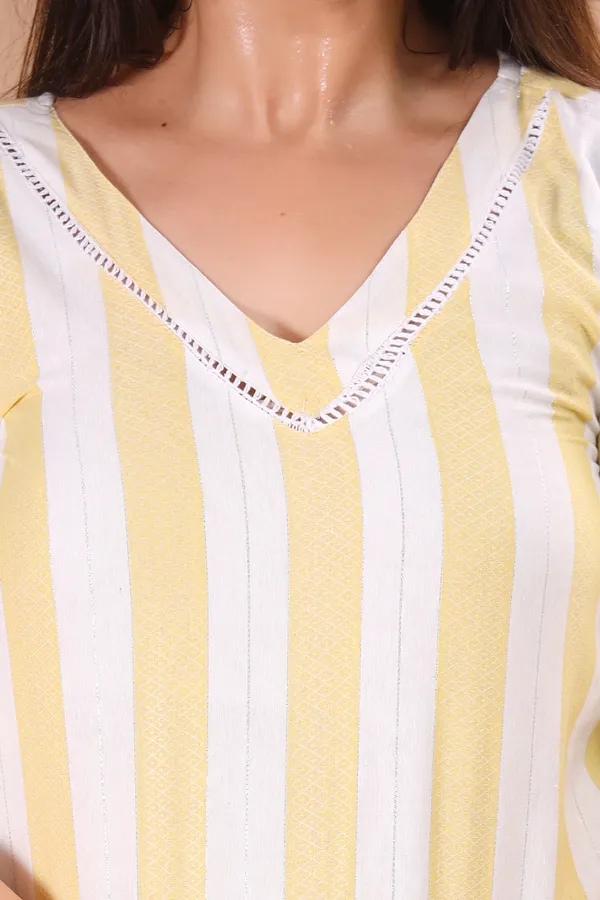 White_&_Yellow_Khadi_Cotton_Ethnic_Kurta_And_Pant_Set_For_Women