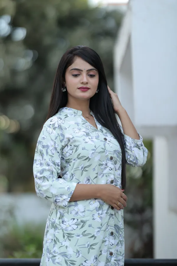White_and_Light_Green_Regular_Polyester_3/4_Sleeve_Stitched__Kurta_Set_For_Women