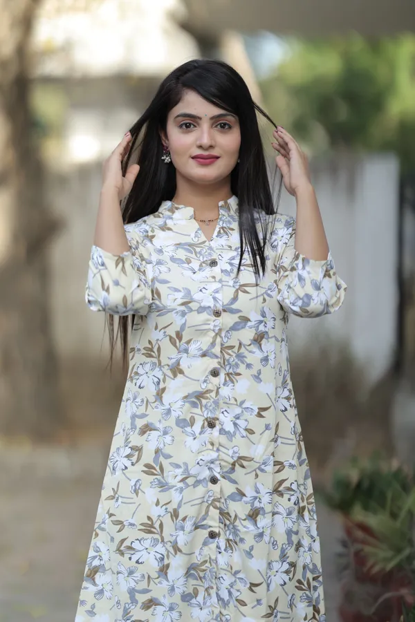 White_and_Yellow_Regular_Polyester_3/4_Sleeve_Stitched__Kurta_Set_For_Women