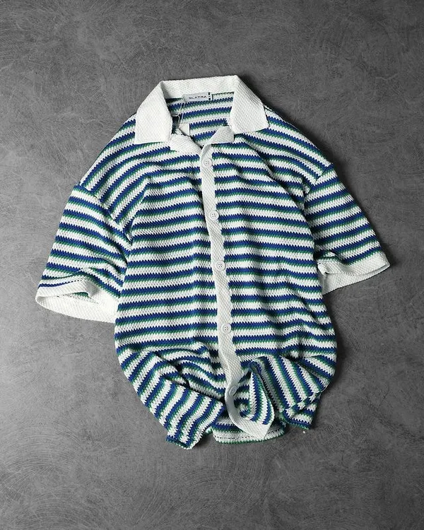 White_And_Blue_Cotton_Spread_Collar_Half_Sleeve_Polo_Shirt