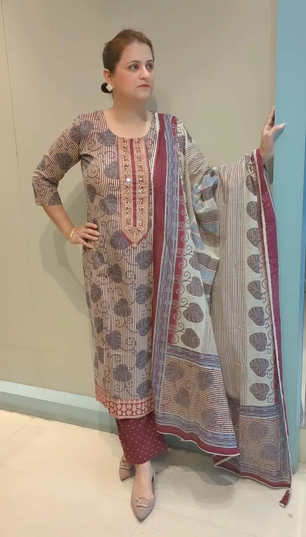 Wine_Colour_Cotton_Kurta_Pant_Set_with_Dupatta
