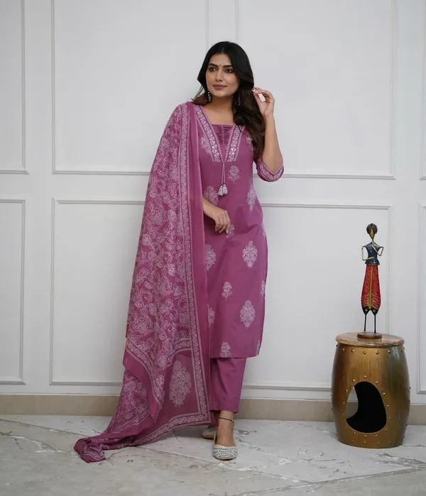 Wine_Cotton_Silk_Kurta_Pant_And_Dupatta_Set_For_Women