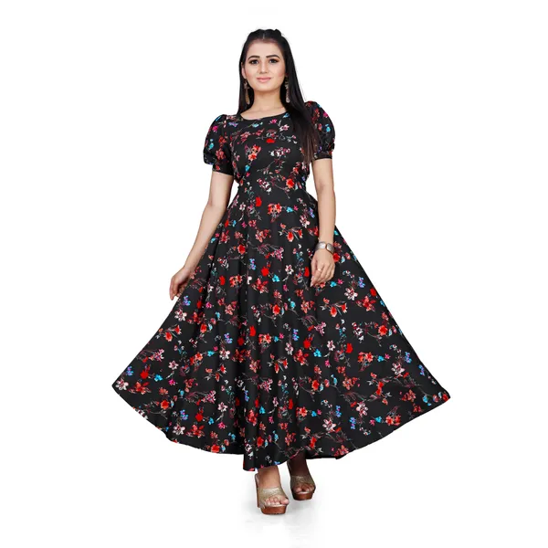Black_&_Red_Floral_Print_Puffed_Sleeve_Maxi_Dress