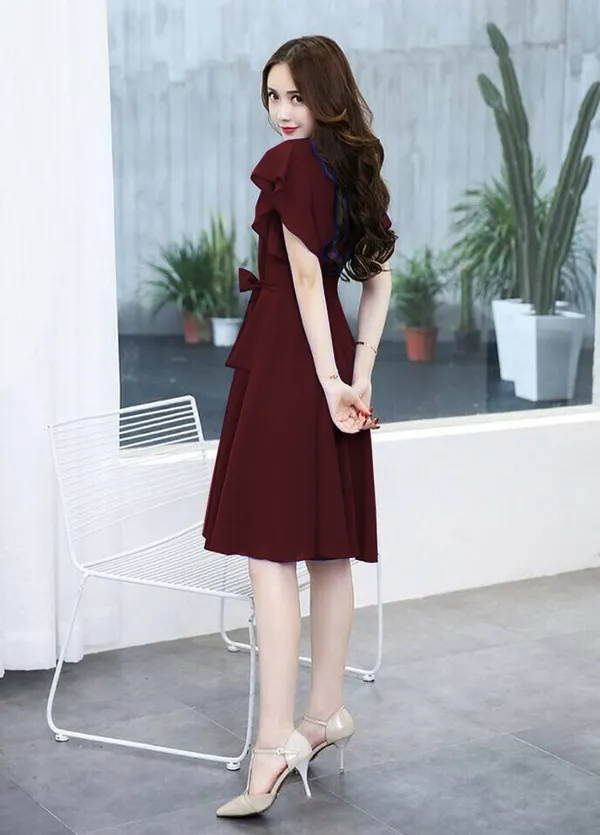 Brown_Solid_Knee_Length,_Fit_And_Flare_&_A-line