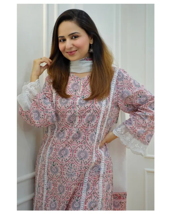 Multicolor_Cotton_Regular_Fit_Solid_Kurta_Pant_And_Dupatta_Set_For_Women