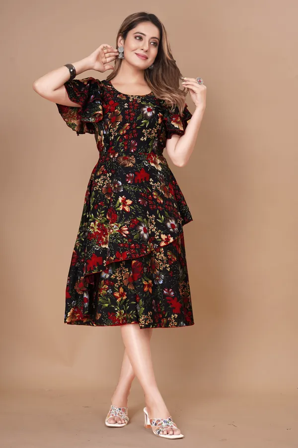 Women_Crepe_Tropical_Print_Layered_Knee_Length_Dress