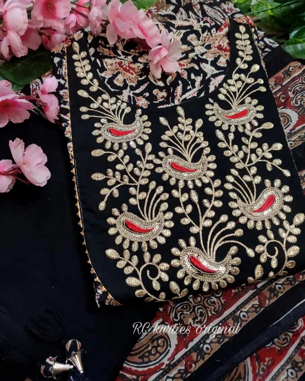 Black_Rayon_Floral_Print_Anarkali_Kurta_With_Pant_&_Dupatta_Set_For_Women