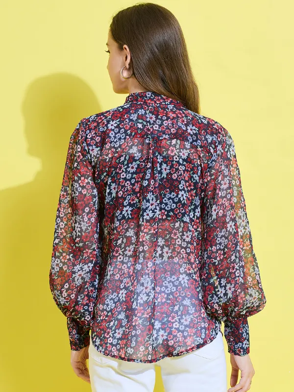 Women_Floral_Printed__Long_Sleeve_Tie-Up_Neck_Chiffon_Casual_Semi-Sheer_Shirt