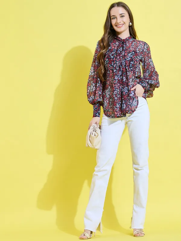 Women_Floral_Printed__Long_Sleeve_Tie-Up_Neck_Chiffon_Casual_Semi-Sheer_Shirt