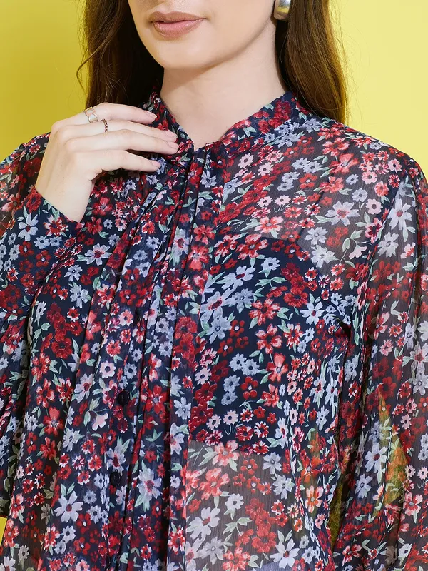 Women_Floral_Printed__Long_Sleeve_Tie-Up_Neck_Chiffon_Casual_Semi-Sheer_Shirt