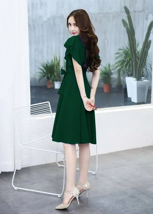 Green_Solid_Knee_Length,_Fit_And_Flare_&_A-line