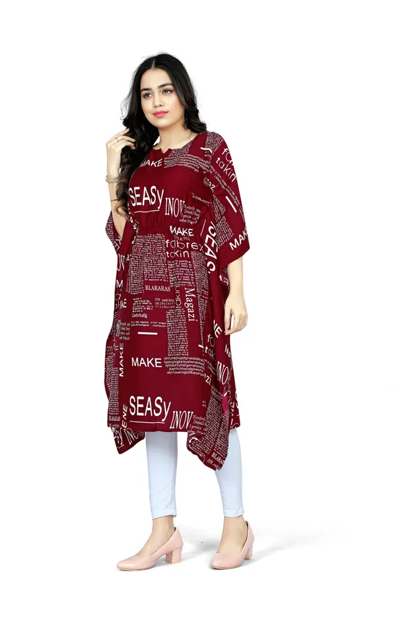 Maroon_&_White_Text_Paper_Print_Kaftan_Dress