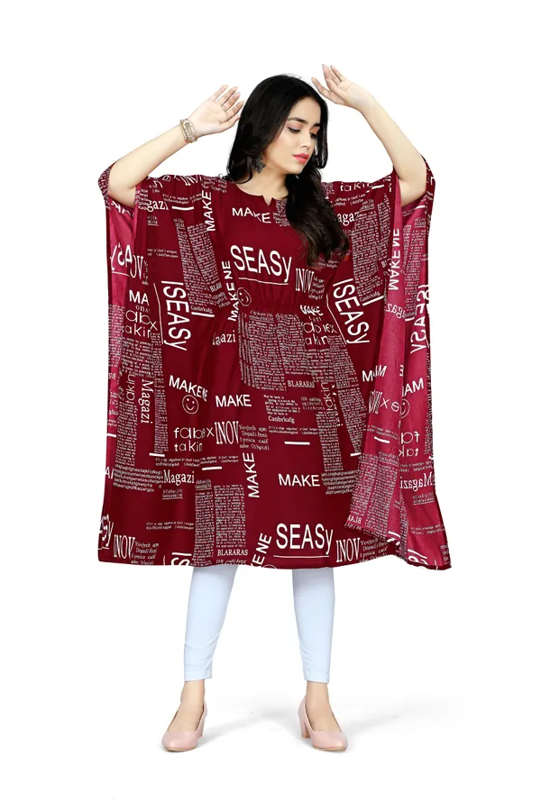 Maroon_&_White_Text_Paper_Print_Kaftan_Dress