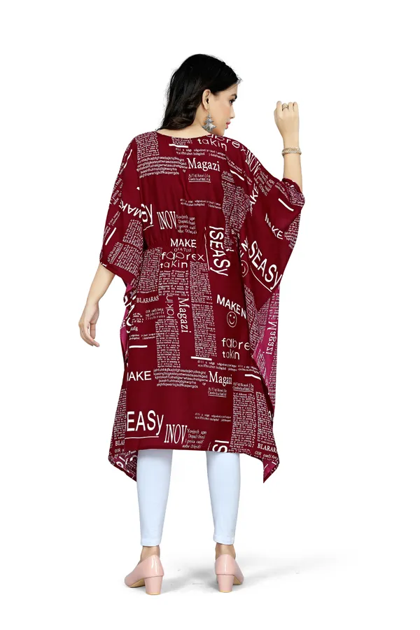 Maroon_&_White_Text_Paper_Print_Kaftan_Dress
