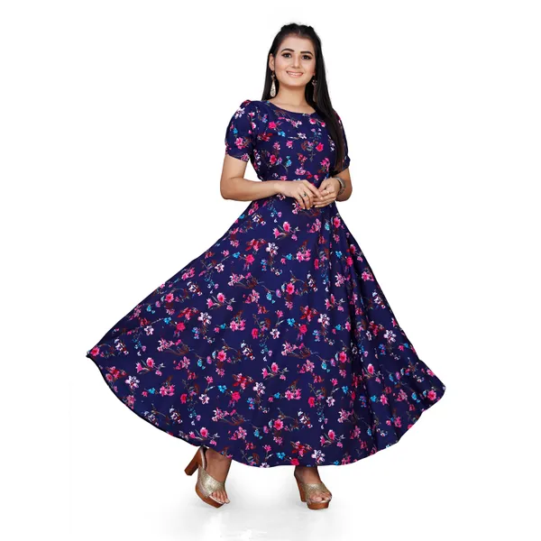 Navy_Blue_&_Pink_Floral_Print_Puffed_Sleeve_Maxi_Dress