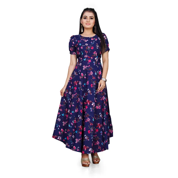 Navy_Blue_&_Pink_Floral_Print_Puffed_Sleeve_Maxi_Dress