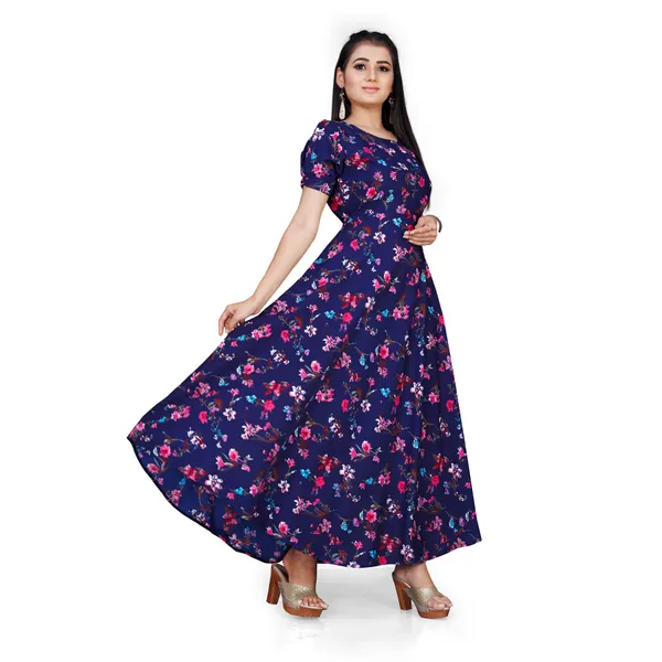 Navy_Blue_&_Pink_Floral_Print_Puffed_Sleeve_Maxi_Dress