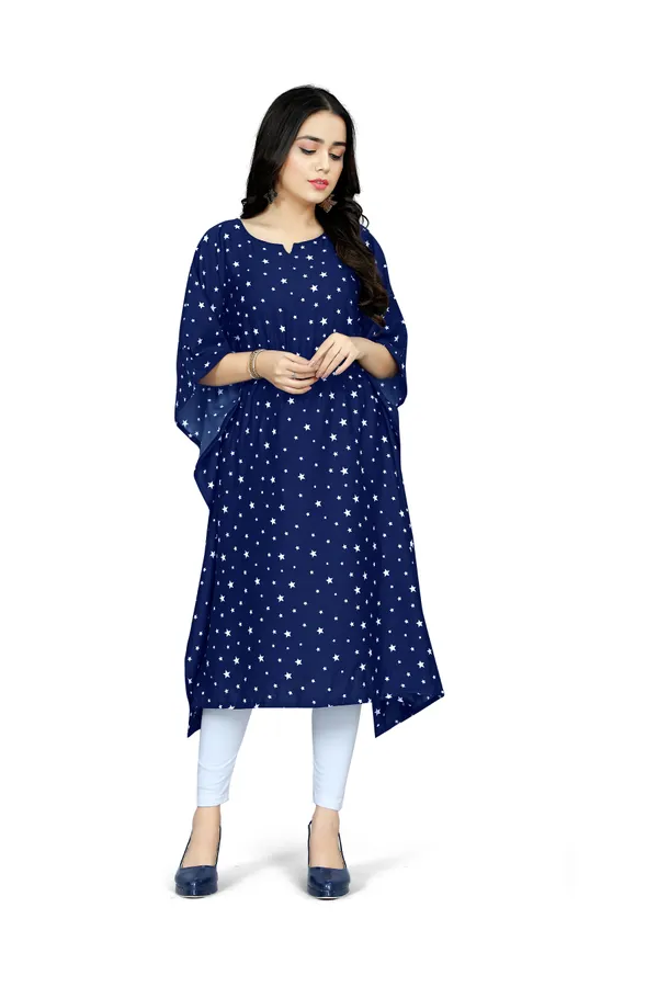 Navy_Blue_&_White_Floral_Print_Kaftan_Dress