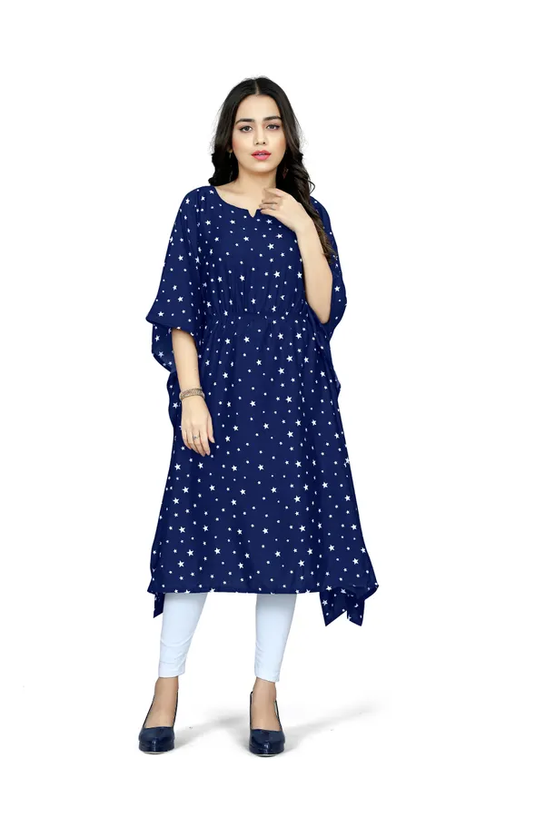 Navy_Blue_&_White_Floral_Print_Kaftan_Dress