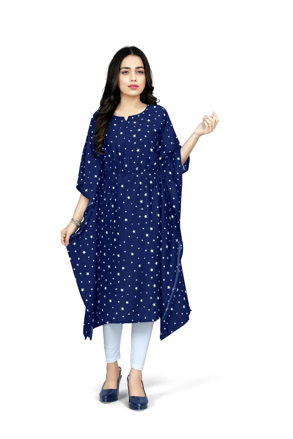 Navy_Blue_&_White_Floral_Print_Kaftan_Dress