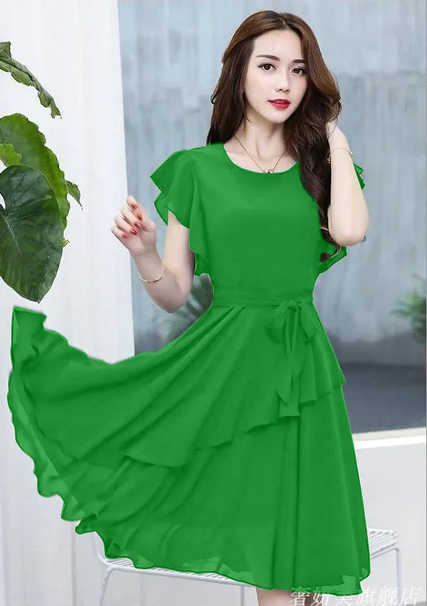 Parrot_Solid_Knee_Length,_Fit_And_Flare_&_A-line