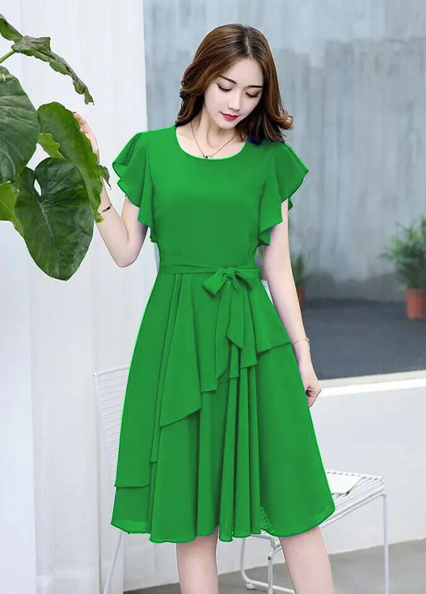 Parrot_Solid_Knee_Length,_Fit_And_Flare_&_A-line