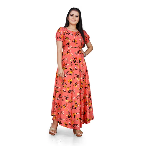 Peach_&_Black_Floral_Print_Puffed_Sleeve_Maxi_Dress