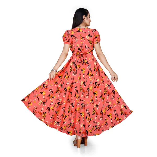 Peach_&_Black_Floral_Print_Puffed_Sleeve_Maxi_Dress