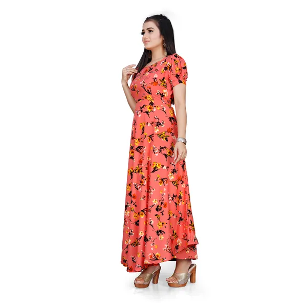 Peach_&_Black_Floral_Print_Puffed_Sleeve_Maxi_Dress