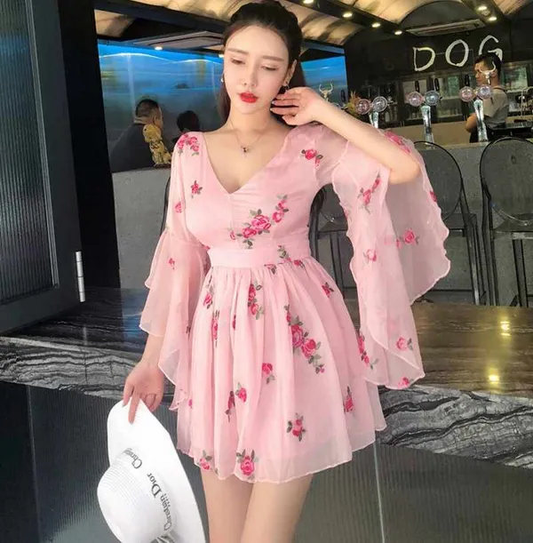 Women_Pink_Net_Embroidrey_Short_Dress