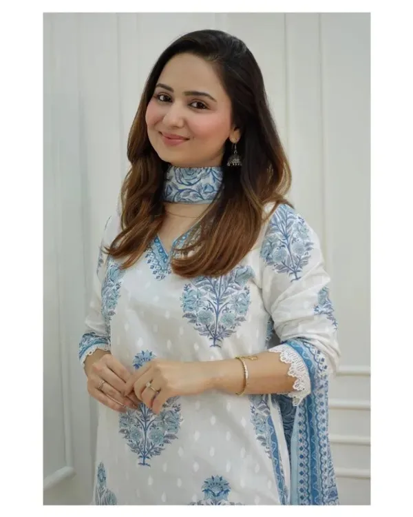 Blue_Cotton_Printed_Kurta_Pant_And_Dupatta_Set_For_Women